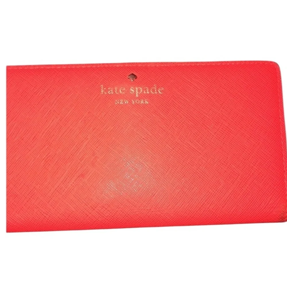 Kate Spade orange wristlet mobile case wallet genuine leather lots of slots